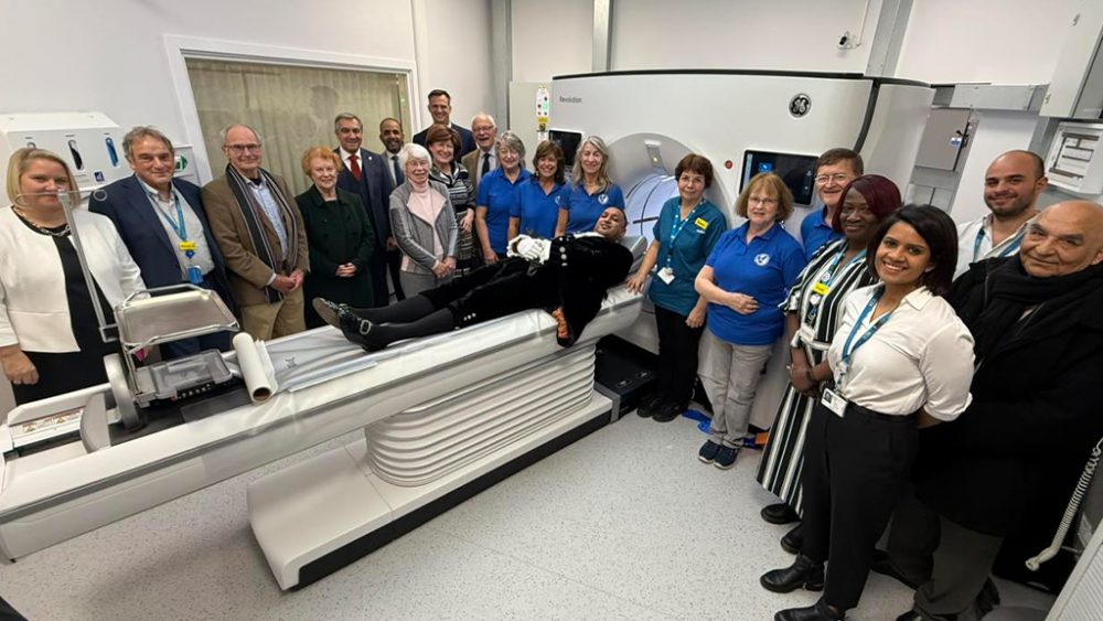 Bav Shah, High Sheriff of Bedfordshire. with Bedford Hospital Staff, volunteers from BHC&F and others officially open the new CT scanner.