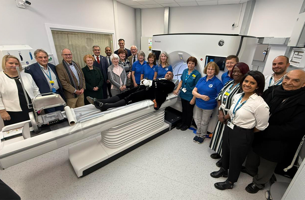 Bav Shah, High Sheriff of Bedfordshire. with Bedford Hospital Staff, volunteers from BHC&F and others officially open the new CT scanner.